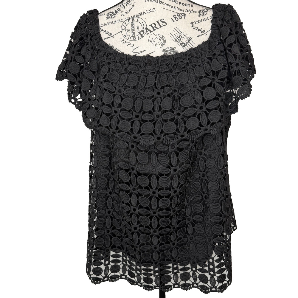 Cato Women’s Sleeveless Off Shoulder Top Size 22-24 Black Lace With Ruffle